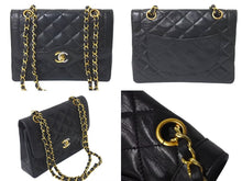 Load image into Gallery viewer, CHANEL シャネル Wフラップ Wチェーンショルダーバッグ 3番台 パリ限定 ラムスキン ココマーク キルティング ブラック 美品 中古 4c073810