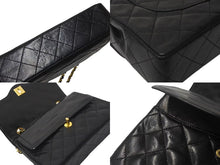 Load image into Gallery viewer, CHANEL シャネル Wフラップ Wチェーンショルダーバッグ 3番台 パリ限定 ラムスキン ココマーク キルティング ブラック 美品 中古 4c073810