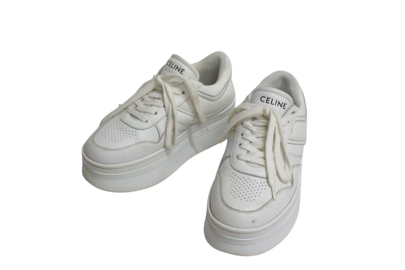 CELINE セリーヌ ブロック ロゴ スニーカー ホワイト レザー シューズ