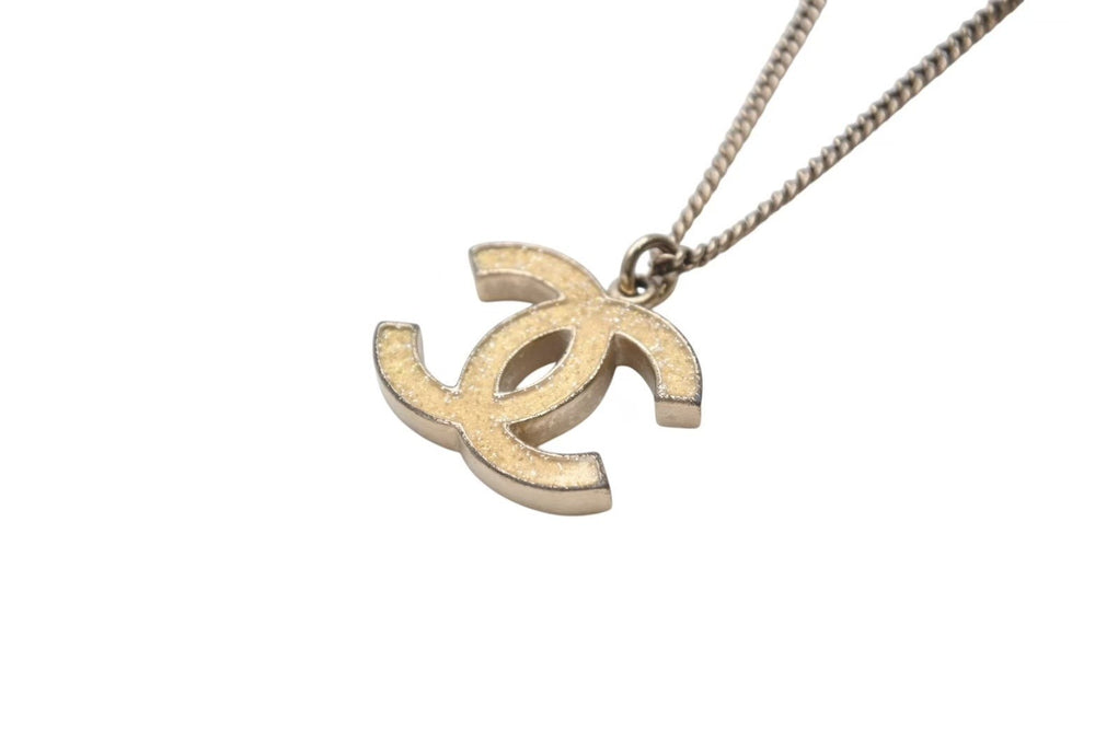 Very Good Condition CHANEL Coco Mark Necklace Accessory Gold Lame 07A Engraved GP Gold Used 4c073896