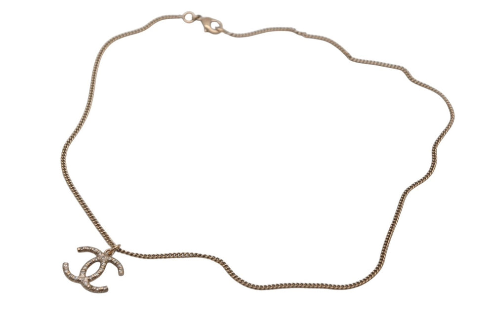 CHANEL シャネル ココマーク ネックレス GP ラインストーン ゴールド金具 ロゴ アクセサリー ジュエリー 08C 5g 美品 中古 4c073913