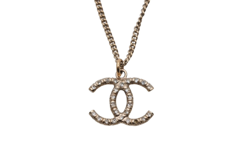 CHANEL シャネル ココマーク ネックレス GP ラインストーン ゴールド金具 ロゴ アクセサリー ジュエリー 08C 5g 美品 中古 4c073913