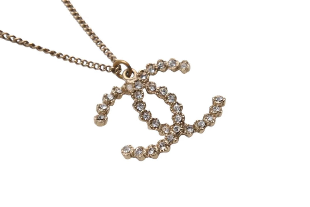 Very Good Condition CHANEL Necklace Big Coco Mark Accessories Rhinestone A18 Engraved GP Gold Used 4c073926