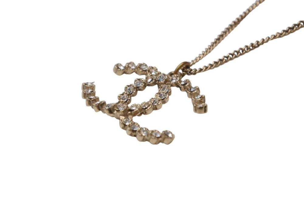 Very Good Condition CHANEL Necklace Big Coco Mark Accessories Rhinestone A18 Engraved GP Gold Used 4c073926