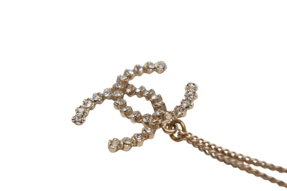 Very Good Condition CHANEL Necklace Big Coco Mark Accessories Rhinestone A18 Engraved GP Gold Used 4c073926