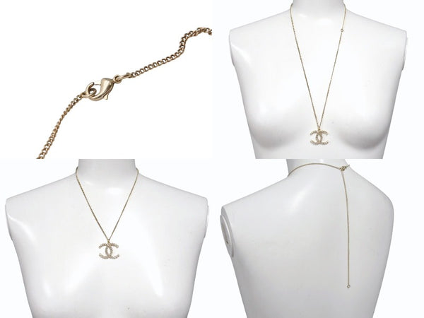 Very Good Condition CHANEL Necklace Big Coco Mark Accessories Rhinestone A18 Engraved GP Gold Used 4c073926
