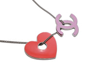 画像をギャラリービューアに読み込む, CHANEL シャネル ココマーク ハート ネックレス 重量約14.5g メタル ピンク レッド シルバー 美品 中古 4c073931