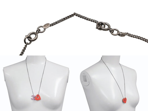 CHANEL シャネル ココマーク ハート ネックレス 重量約14.5g メタル ピンク レッド シルバー 美品 中古 4c073931