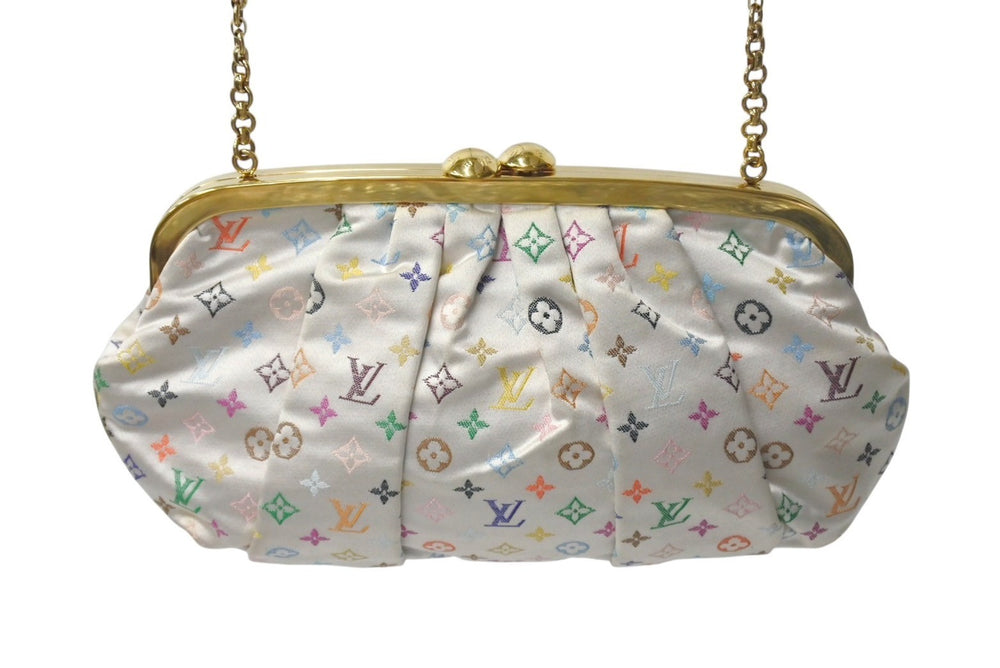 LOUISVUITTON ルイヴィトン オモニエール ハンドバッグ M92060 モノグラムサテン ホワイト マルチカラー ゴールド金具 美品 中古 4c073942