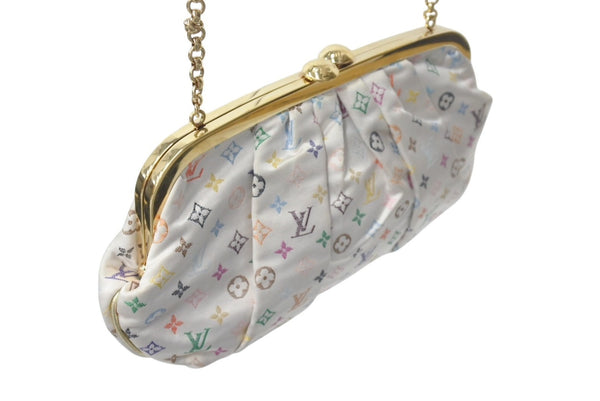 LOUISVUITTON Louis Vuitton Omoniere Handbag M92060 Monogram Satin White Multicolor Gold Hardware Good Condition Used 4c073942