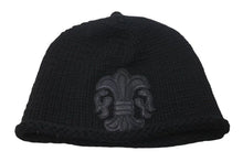 画像をギャラリービューアに読み込む, CHROME HEARTS クロムハーツ BSフレア レザーパッチ ニットキャップ ビーニー フレアボール カシミヤ ブラック 美品 中古 4c073946