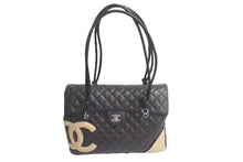 Load image into Gallery viewer, CHANEL シャネル カンボンライン ショルダーバッグ ココマーク 9番台 カーフスキン ブラウン ベージュ シルバー金具 美品 中古 4c073958
