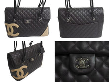 Load image into Gallery viewer, CHANEL シャネル カンボンライン ショルダーバッグ ココマーク 9番台 カーフスキン ブラウン ベージュ シルバー金具 美品 中古 4c073958