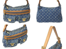 画像をギャラリービューアに読み込む, LOUIS VUITTON ルイヴィトン バギーPM ショルダーバッグ M95049 モノグラムデニム ヌメ革 ブルー ゴールド 美品 中古 4c073961