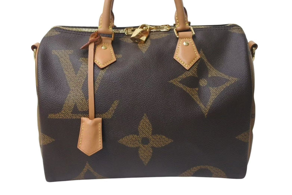 極美品 LOUIS VUITTON ルイヴィトン モノグラムジャイアント リバース スピーディバンドリエール30 ハンドバッグ M44602 ブラウン 中古 4c073979