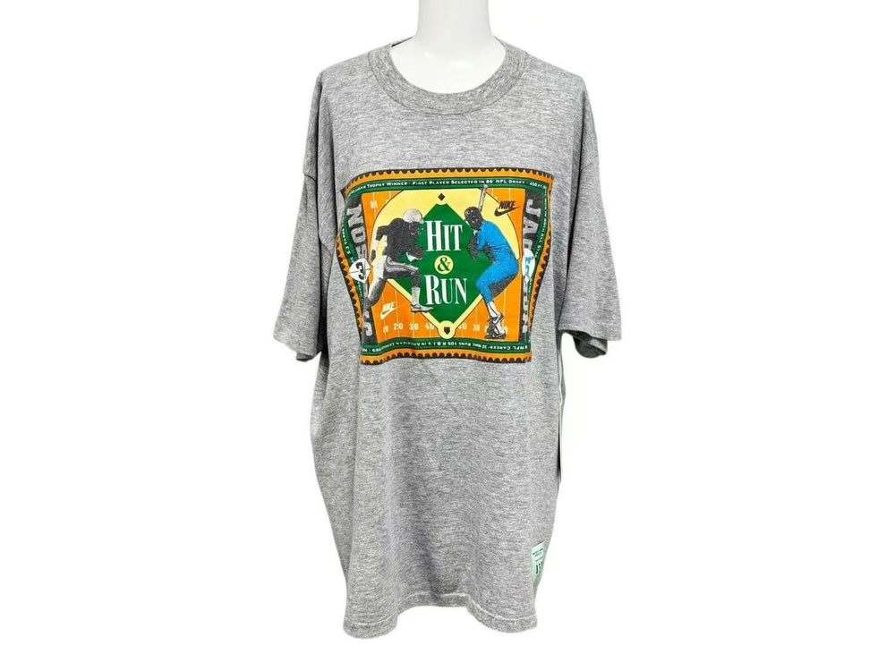 RSVP VINTAGE Vintage NIKE 90's Silver Tag BO JACKSON "HIT & RUN" T-shirt Gray Size XL Good Condition Used 4c074090