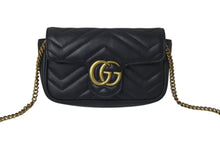 Load image into Gallery viewer, GUCCI グッチ GGマーモント ショルダーバッグ ミニバッグ 476433 レザー ブラック アンティークゴールド金具 美品 中古 4c074102