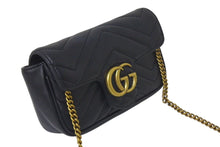 Load image into Gallery viewer, GUCCI グッチ GGマーモント ショルダーバッグ ミニバッグ 476433 レザー ブラック アンティークゴールド金具 美品 中古 4c074102