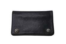 画像をギャラリービューアに読み込む, CHROME HEARTS クロムハーツ 1ジップクロスボタンレザーウォレット 二つ折り財布 レザー シルバー925 ブラック 美品 中古 4c074113