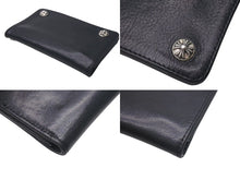 画像をギャラリービューアに読み込む, CHROME HEARTS クロムハーツ 1ジップクロスボタンレザーウォレット 二つ折り財布 レザー シルバー925 ブラック 美品 中古 4c074113
