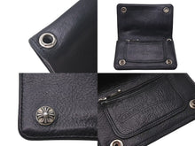 画像をギャラリービューアに読み込む, CHROME HEARTS クロムハーツ 1ジップクロスボタンレザーウォレット 二つ折り財布 レザー シルバー925 ブラック 美品 中古 4c074113