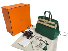 Load image into Gallery viewer, 新品未使用 HERMES エルメス バーキン セリエ 25 ハンドバッグ ヴォーエプソン ヴェールモワイヤン コンビ金具 外縫い W刻印 中古 4c074175