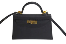 Load image into Gallery viewer, HERMES エルメス ミニケリー2 ヴォーエプソン ブラック ゴールド金具 外縫い 2WAY ショルダーバッグ X刻印 美品 中古 4c074197