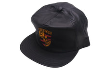 画像をギャラリービューアに読み込む, 新品未使用 Porsche ポルシェ deadstock デッドストック キャップ 帽子 レザー ブラック イエロー レッド ゴールド金具 中古 4c074238