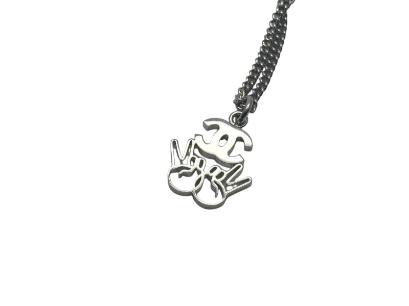Very Good Condition CHANEL Coco Mark Double Piece Necklace Rhinestone 2WAY Accessory B16K Engraved Metal Silver Used 4c074260