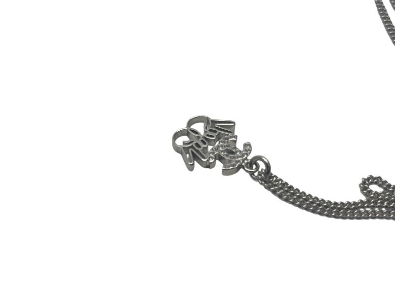 Very Good Condition CHANEL Coco Mark Double Piece Necklace Rhinestone 2WAY Accessory B16K Engraved Metal Silver Used 4c074260