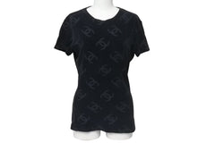 Very Good Condition CHANEL Coco Mark Velor Tops T-shirt P06933V04730 Size 40 Vintage Black All Over Pattern Used 4c074265