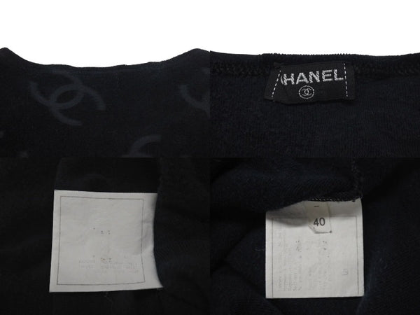 Very Good Condition CHANEL Coco Mark Velor Tops T-shirt P06933V04730 Size 40 Vintage Black All Over Pattern Used 4c074265