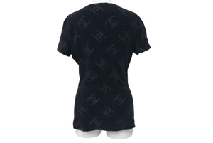 Very Good Condition CHANEL Coco Mark Velor Tops T-shirt P06933V04730 Size 40 Vintage Black All Over Pattern Used 4c074265