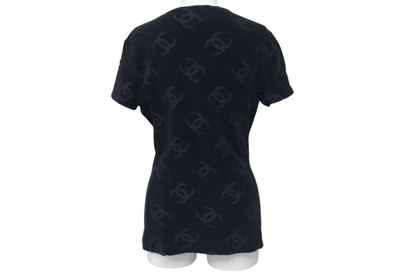 Very Good Condition CHANEL Coco Mark Velor Tops T-shirt P06933V04730 Size 40 Vintage Black All Over Pattern Used 4c074265