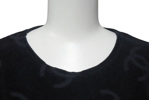 Very Good Condition CHANEL Coco Mark Velor Tops T-shirt P06933V04730 Size 40 Vintage Black All Over Pattern Used 4c074265
