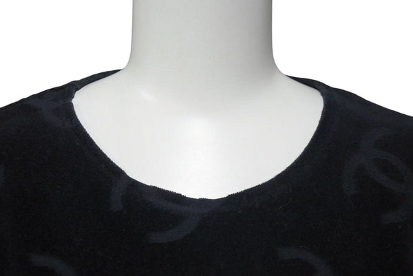 Very Good Condition CHANEL Coco Mark Velor Tops T-shirt P06933V04730 Size 40 Vintage Black All Over Pattern Used 4c074265