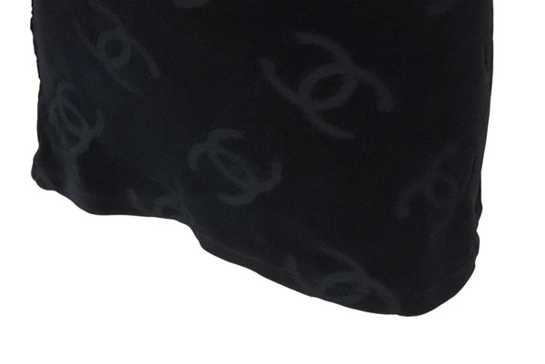 Very Good Condition CHANEL Coco Mark Velor Tops T-shirt P06933V04730 Size 40 Vintage Black All Over Pattern Used 4c074265