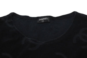 Very Good Condition CHANEL Coco Mark Velor Tops T-shirt P06933V04730 Size 40 Vintage Black All Over Pattern Used 4c074265