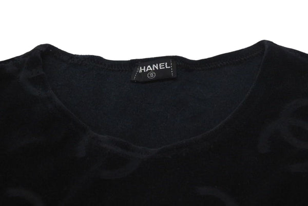 Very Good Condition CHANEL Coco Mark Velor Tops T-shirt P06933V04730 Size 40 Vintage Black All Over Pattern Used 4c074265