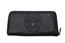 画像をギャラリービューアに読み込む, CHROME HEARTS クロムハーツ 長財布 BSフレア ウォレットダガー ラウンドジップ レザー ブラック シルバー925 美品 中古 4c074300