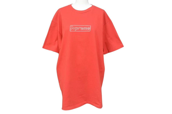 Supreme × KAWS Chalk Logo Tee Chalk Logo T-shirt Red Cotton Good Condition Used 4c074306