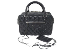 BALENCIAGA Matelasse City Handbag Black Calf Silver Hardware Mini Boston Bag 168031 Good Condition Used 4c074324