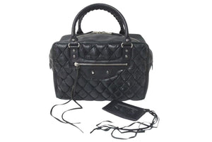 BALENCIAGA Matelasse City Handbag Black Calf Silver Hardware Mini Boston Bag 168031 Good Condition Used 4c074324
