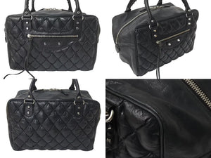 BALENCIAGA Matelasse City Handbag Black Calf Silver Hardware Mini Boston Bag 168031 Good Condition Used 4c074324