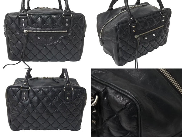 BALENCIAGA Matelasse City Handbag Black Calf Silver Hardware Mini Boston Bag 168031 Good Condition Used 4c074324
