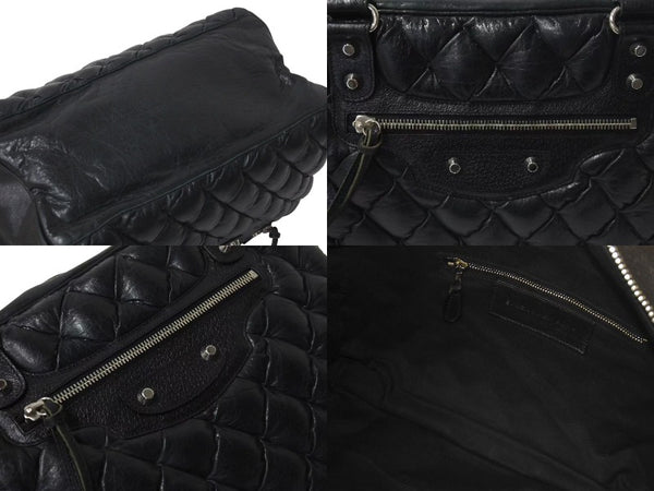 BALENCIAGA Matelasse City Handbag Black Calf Silver Hardware Mini Boston Bag 168031 Good Condition Used 4c074324