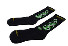 画像をギャラリービューアに読み込む, 新品未使用 CHROME HEARTS クロムハーツ 靴下 マッティボーイ ファイヤー ソックス ロゴ刺繍 ブラック グリーン 中古 4c074347