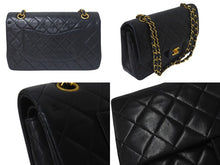 Load image into Gallery viewer, CHANEL シャネル マトラッセ25 Wフラップ Wチェーンショルダーバッグ 4番台 ラムスキン ココマーク ブラック ゴールド金具 美品 中古 4c074354