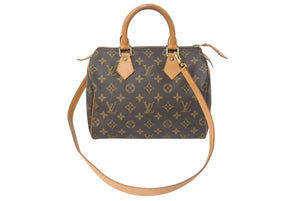 LOUIS VUITTON ルイヴィトン スピーディ25 ハンドバッグ M41528 モノグラム スト付き PVC レザー ゴールド金具 ブラウン 美品 中古 4c074385