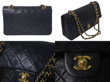 Load image into Gallery viewer, CHANEL シャネル マトラッセ25 Wフラップ Wチェーンショルダーバッグ 1番台 ラムスキン ココマーク ブラック ゴールド金具 美品 中古 4c074396